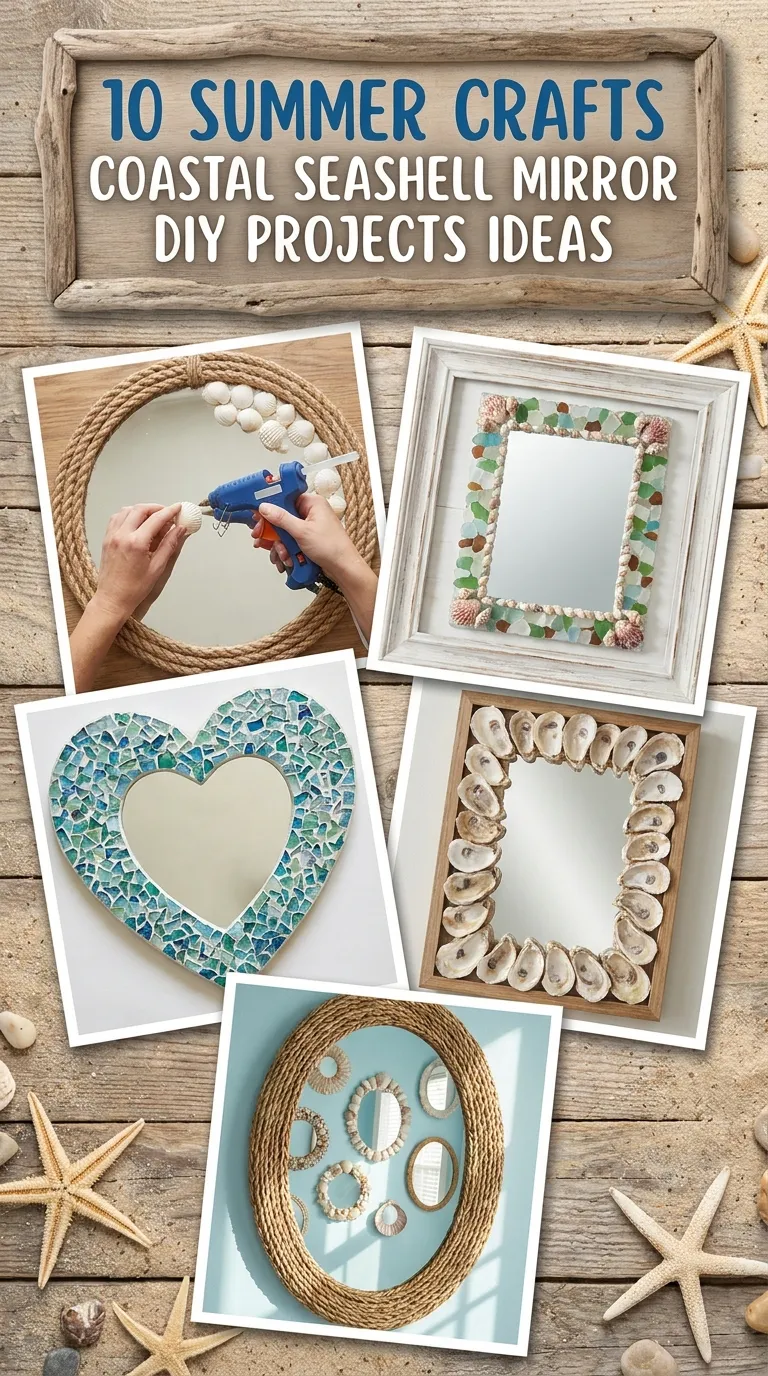 10 Summer Crafts Coastal Seashell Mirror DIY Projects Ideas